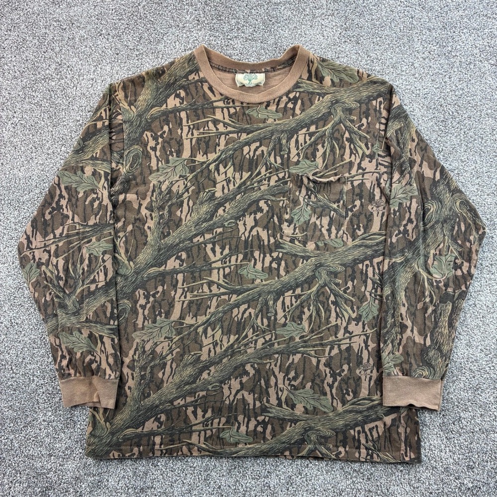Vintage Mossy Oak Camo Shirt Mens XL Brown Full Foliage Long Sleeve Hunting